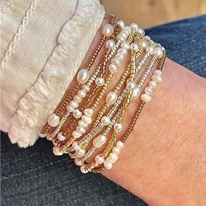 Elegant Gold and Pearl Bracelet Set